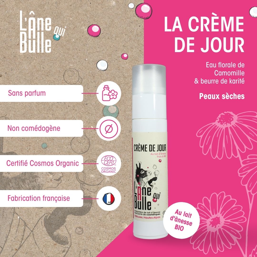 Crème de jour au lait d’ânesse frais et bio – Peaux sèches