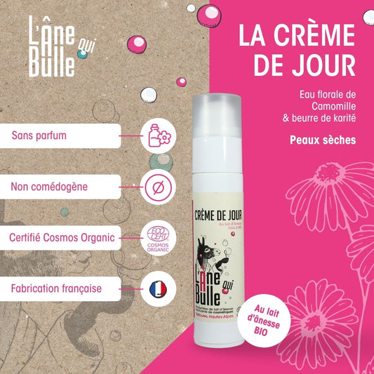 Crème de jour au lait d’ânesse frais et bio – Peaux sèches