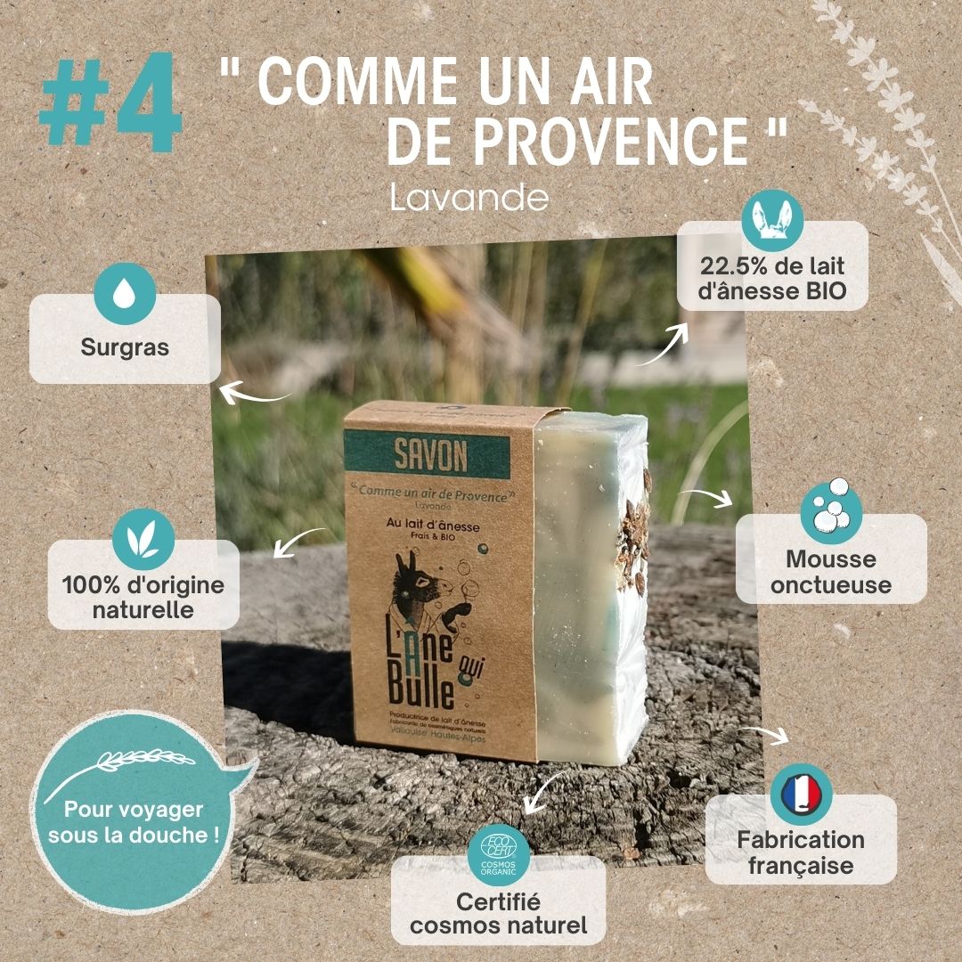 présentation visuel du savon au lait d'ânesse lavande